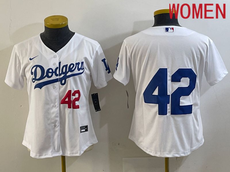 Women Los Angeles Dodgers #42 Robinson White 2024 Nike MLB Jersey style 1->->Women Jersey